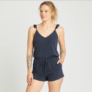 Chaser Navy Knit Romper Womens L Soft Lounge Casual Drawstring Jumpsuit